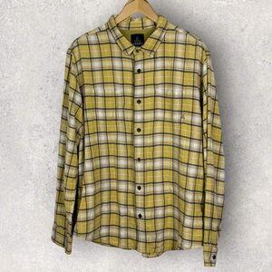 Prana Yellow Plaid Button Down Shirt Mens Size XL Long Sleeve Pocket Organic Top